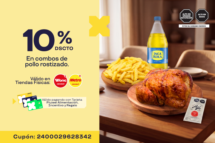 10% EN COMBOS DE POLLO ROSTIZADO. CUPÓN:2400029628342. 